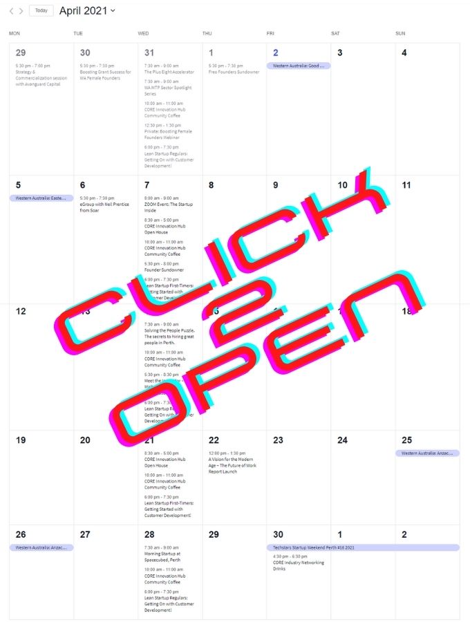 April 2021 events calendar